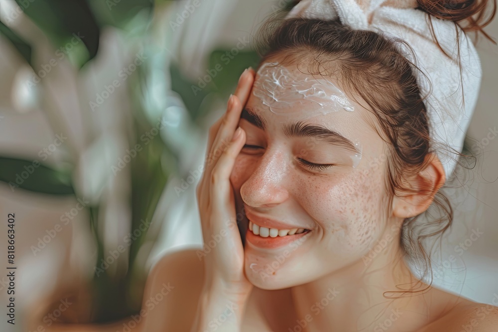 young woman skin care at home, happy, random scenes young woman skin care at home, happy, random scenes