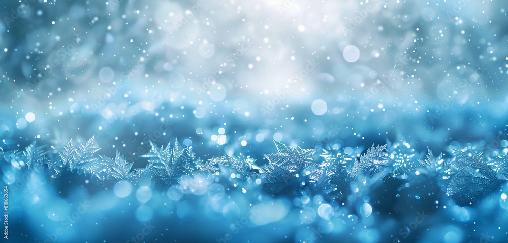 Obraz premium Azure light particles dance in a frosty blur, a chilled allure.