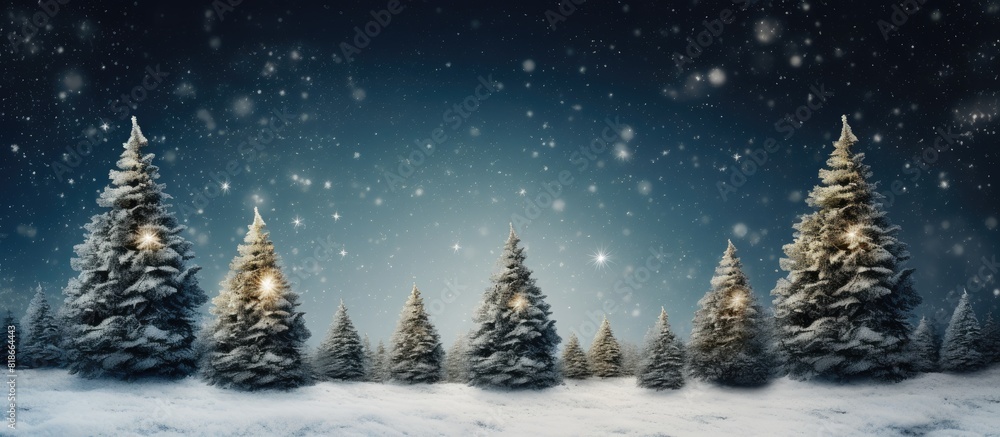 A festive Christmas holiday background featuring three majestic fir trees Perfect for a greeting card Copy space image