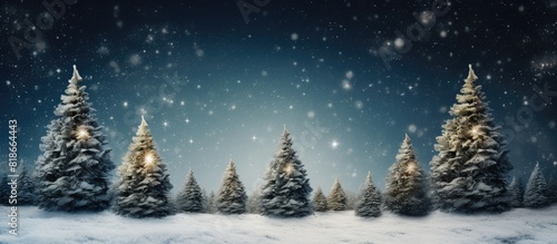 A festive Christmas holiday background featuring three majestic fir trees Perfect for a greeting card Copy space image