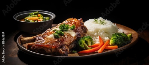 A Filipino recipe showcasing crispy pata a delicious roasted pork knuckle with a mouthwateringly crispy skin served with a savory sauce fluffy white rice and a side of grated vegetables Don t forget