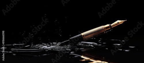 Black background with copy space image featuring a fountain pen with a clipping path photo