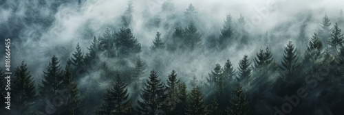 Misty Forest Aerial View for Nature Backgrounds Generative AI © Alex