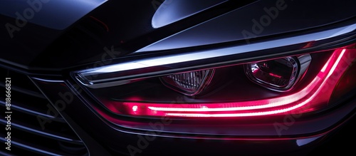 A close up view of a modern car s LED headlight with ample empty space for additional content © vxnaghiyev