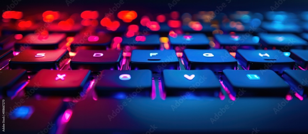 keyboard close up buttons colourful, led light gaming notebook laptop keyboard close up buttons colourful, led light gaming notebook laptop