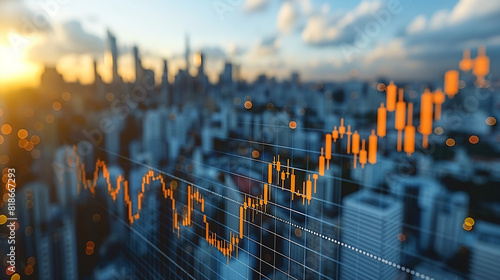 double exposure image of stock market investment graph and city on background,  concept of business investment and stock future trading