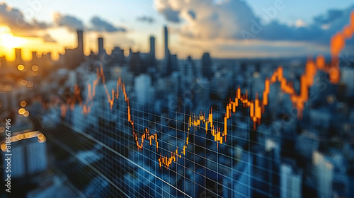 double exposure image of stock market investment graph and city on background,  concept of business investment and stock future trading