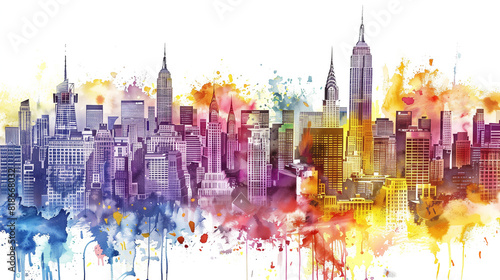Watercolor painting of the megalopolis of New York on a white background. a creative image of a megalopolis.