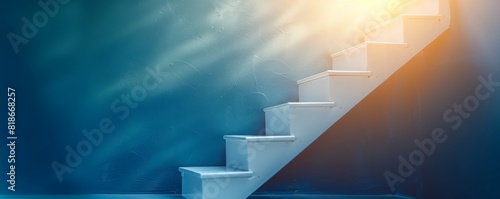 Vibrant and simple image of a ladder with each step representing a different aspect of business growth, detailed and minimalistic with space for text photo