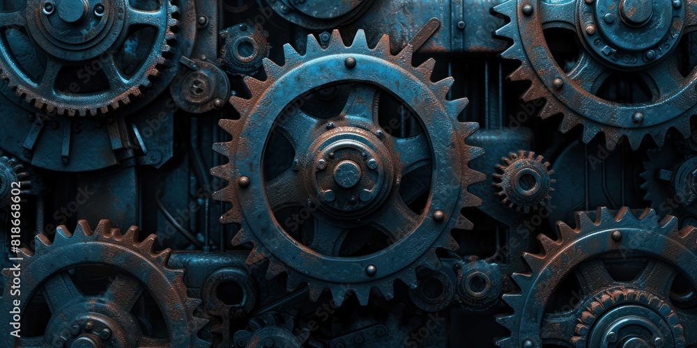 New gold copper and rust old engine gear wheels industrial background New gold copper and rust old engine gear wheels industrial background