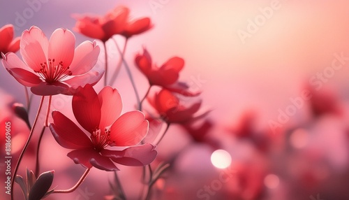 Beautiful Red Flowers On Pink Background