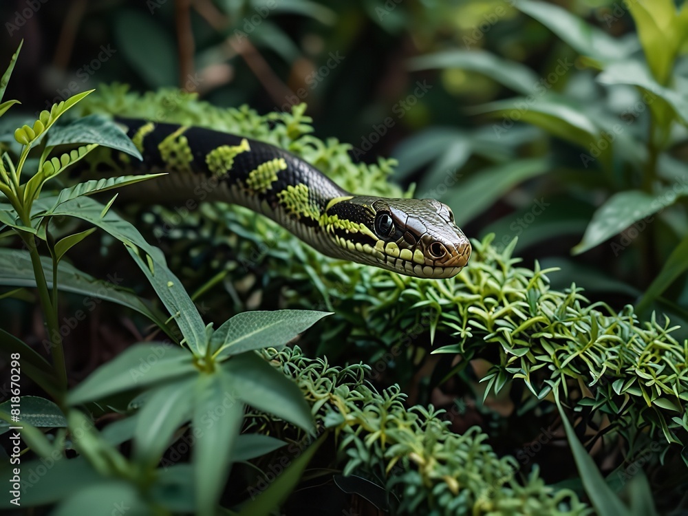closeup of a snake on grass - Generative AI closeup of a snake on grass - Generative AI