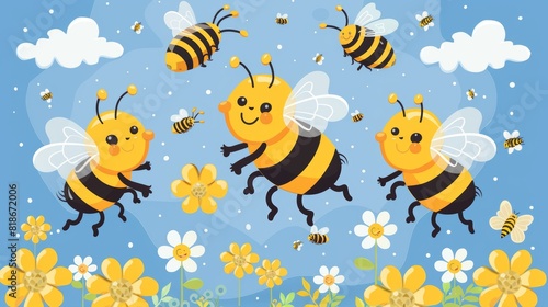 Happy smiling bees close up  ecosystem concept  banner