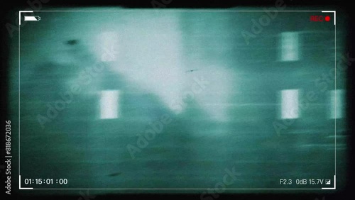 Old style video camera frame with textured images and glitch effects animation background