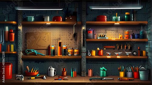 Workshop Tools shelf illustration background photo