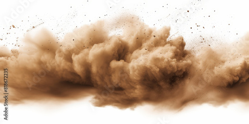 Sandstorm, dusty cloud of sand flying in the air isolated on white background, Dynamic Brown Smoke Clouds Texture, for backgrounds, textures, or abstract designs
