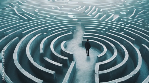 One person many ways - A simple labyrinth with a person finding their way, symbolizing the journey of self-overcoming and personal evolution