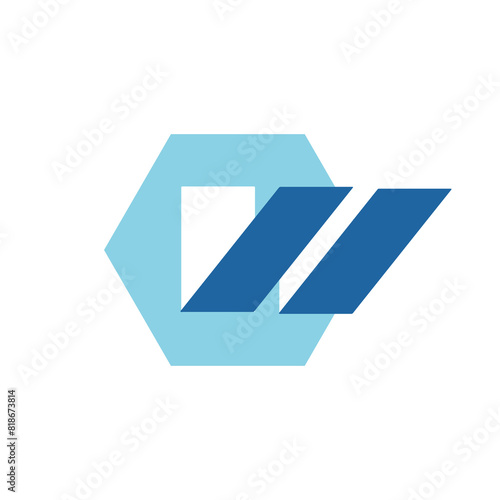 A simple geometric logo of a letter w on a hexagon shape in blue color in simple flat style