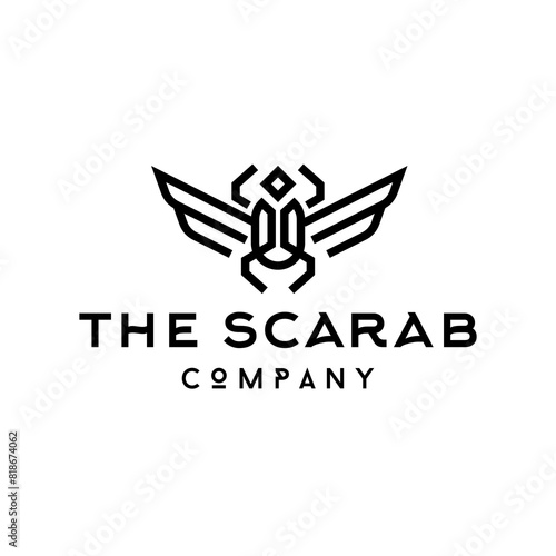 scarab beetle bug line icon logo vector design, modern animal logo pictogram design of ancient mythical animal
