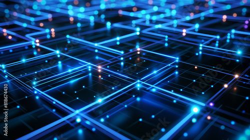 Abstract background of futuristic main processor chip with circuit lines. Bright area. Square stand. Bright stage. Exhibition area. Central axis. Demonstration place. 3D rendering.