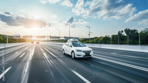 Autonomous Cars on Highway at Sunset  Ideal for Future Transportation and Smart Vehicle Technology