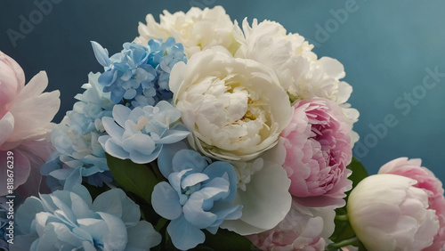 close up wedding bouquet with pink and white flowers 