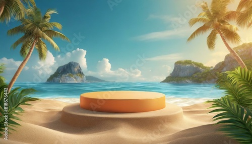 Beach podium summer background sand product 3D sea display platform