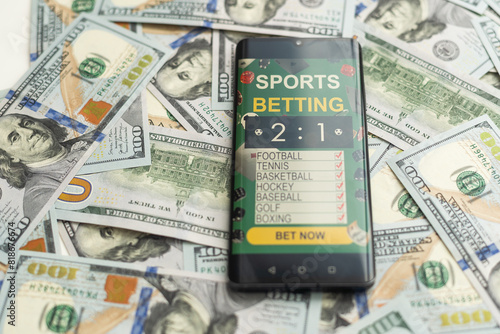 dollars and euros, smartphone with sports bet application