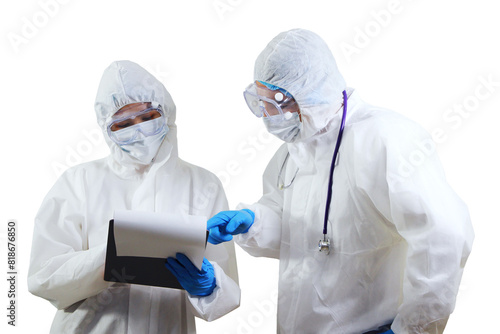 Medical team in personal protective Equipment or PPE clothing researching and discussing for patients infected with the covid 19 virus and treatment in emergency and Laboratory at hospital