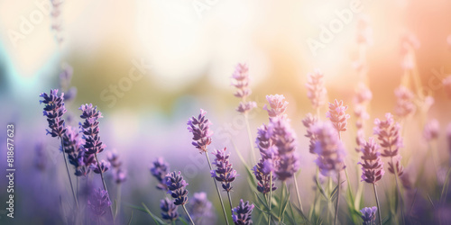 Purple Lavender flowers. Lavender field  copy space. Beautiful Floral background for greeting card for Birthday  Mother s day  Wedding  Woman s day