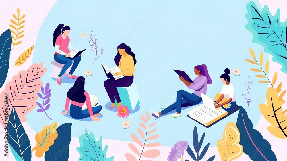 isometric illustration of a group of diverse people reading, writing, and studying in a library. isometric illustration of a group of diverse people reading, writing, and studying in a library.