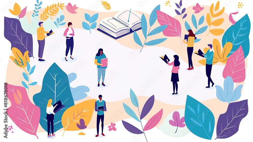 isometric illustration of a group of diverse people reading, writing, and studying in a library. isometric illustration of a group of diverse people reading, writing, and studying in a library.