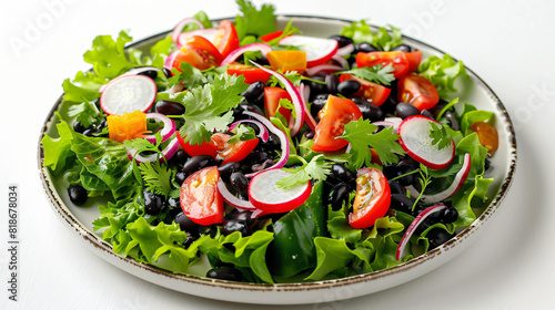 Plate of delicious Mexican vegetable salad with black
