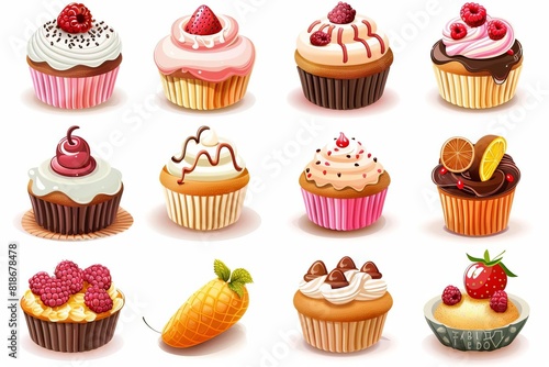 bakery and dessert icons with cupcakes and sweet treats vector set