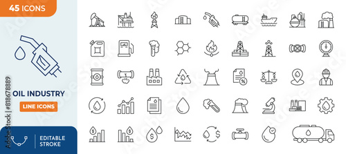 Oil Industry line editable icon set. Oil Industry icons Pixel perfect. Editable stroke. Vector illustration	