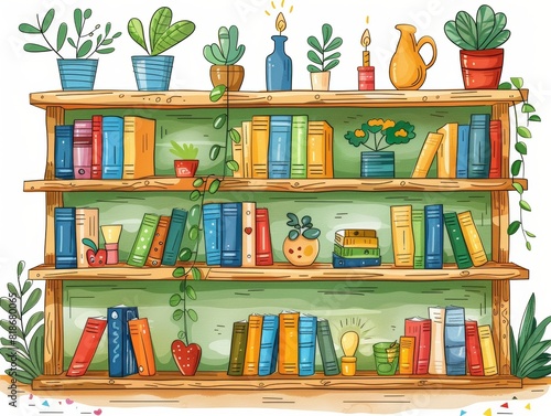 Library in simple line format Use vector lines on a clean background.