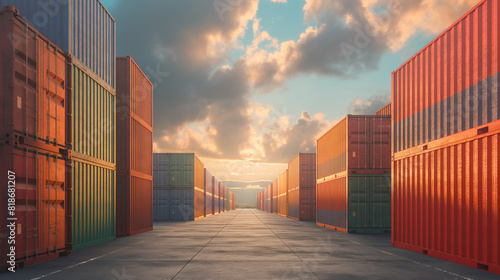 Wallpaper Mural Row of containers, cargo shipping equipment, industrial concept for import-export logistics business cargo truck container ship Torontodigital.ca