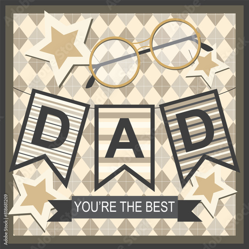Happy father's day card design with lettering  glasses and stars