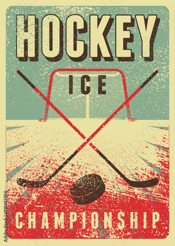 Photography Ice Hockey Championship typographical vintage grunge style poster design