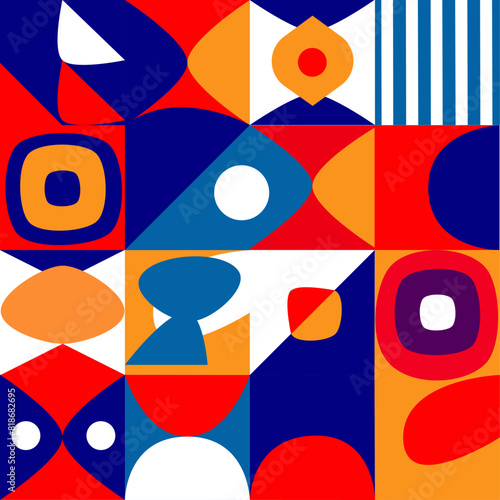 Patrón de Cartel geométrico estilo Bauhaus, póster geométrico de colores para pared, web o impresión. Vector formas geométricas.