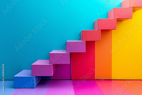 Colorful staircase with gradient background  representing growth  progress  and creativity. Ideal for design  business  and educational themes.