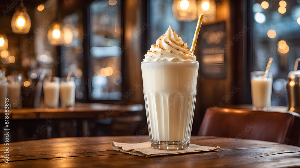 a glass of milkshake with whipped cream on top of it. a glass of milkshake with whipped cream on top of it.