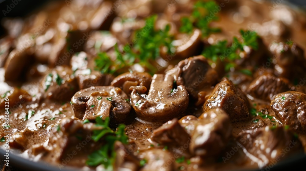 Savory Beef Stroganoff Close-up for Food Posters Generative AI Savory Beef Stroganoff Close-up for Food Posters Generative AI