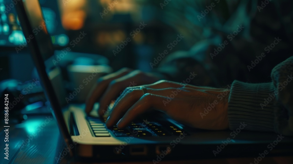 Printing on a laptop, hands and keyboard close-up Printing on a laptop, hands and keyboard close-up