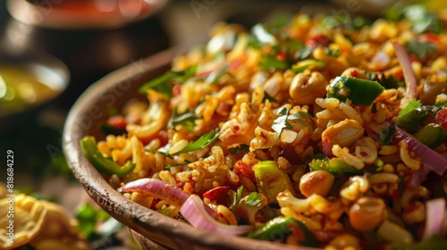 Vibrant Close-up of Bhelpuri Dish for Food Poster Generative AI