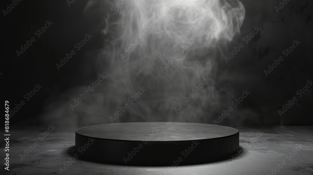 Podium black dark smoke background product platform abstract stage texture fog spotlight. Dark black floor podium dramatic empty night room table concrete wall scene place display studio smoky dust Podium black dark smoke background product platform abstract stage texture fog spotlight. Dark black floor podium dramatic empty night room table concrete wall scene place display studio smoky dust