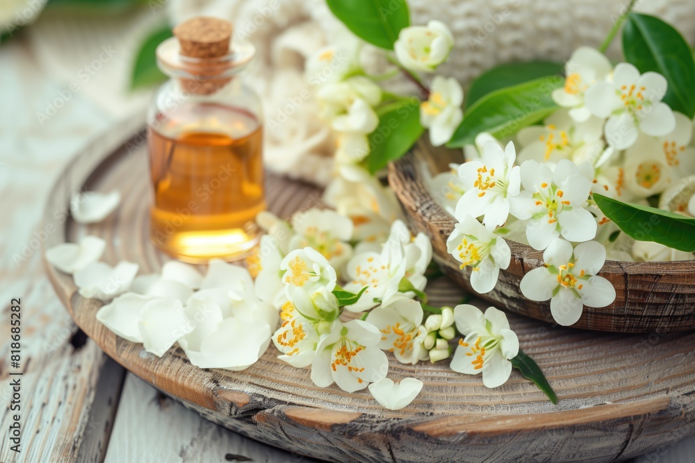 Tranquility and Wellness: Spa Setup with Massage Stones, Essential Oils, and Sea Salt Tranquility and Wellness: Spa Setup with Massage Stones, Essential Oils, and Sea Salt