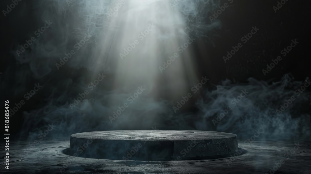Podium black dark smoke background product platform abstract stage texture fog spotlight. Dark black floor podium dramatic empty night room table concrete wall scene place display studio smoky dust Podium black dark smoke background product platform abstract stage texture fog spotlight. Dark black floor podium dramatic empty night room table concrete wall scene place display studio smoky dust