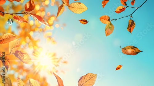 Vibrant autumn foliage against blue sky background