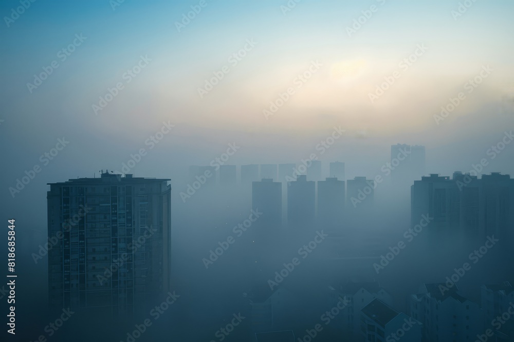 Hazy City Skyline at Dawn Reveals the Environmental Impact of Smog